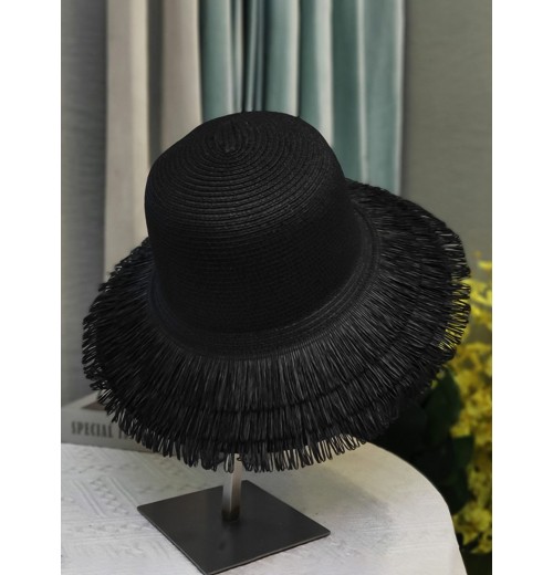  Solid Tassel Raffia Sun Hat