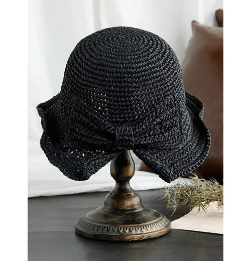  Solid Bowknot Raffia Sun Hat