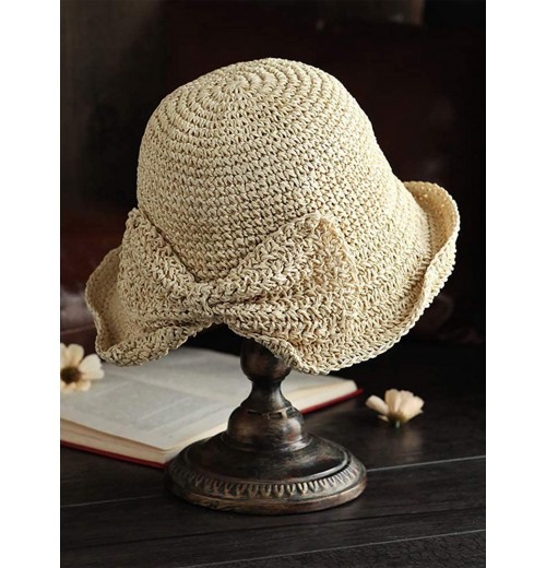  Solid Bowknot Raffia Sun Hat