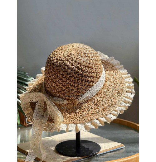  Hand-Made Lace Bow Sun Hat