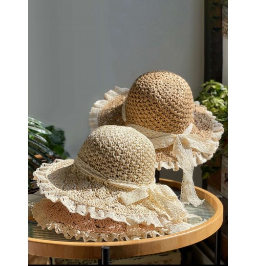  Hand-Made Lace Bow Sun Hat