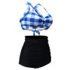  Plaid Criss Cross Pleated Bikini