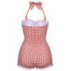 Checked  Halter Bowknot One-piece Swimsuit