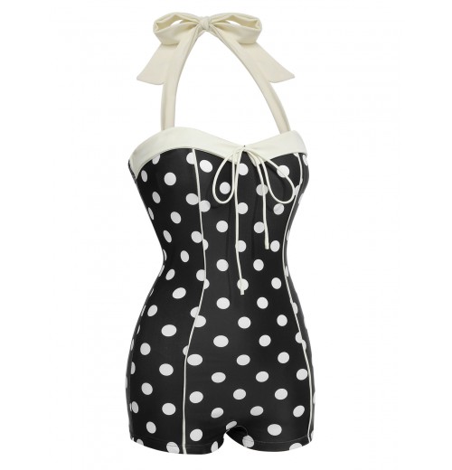 Black  Polka Dots Halter Swimsuit