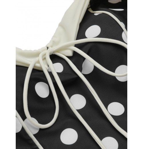 Black  Polka Dots Halter Swimsuit