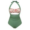 Green  Peony Halter One-Piece Swimsuit