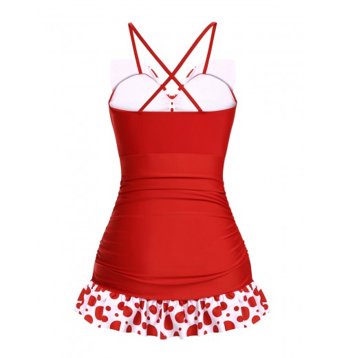  Polka Dot Bowknot Patchwork Swimsuit