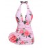 Pink  Roses Halter Belt Swimsuit