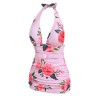 Pink  Roses Halter Belt Swimsuit