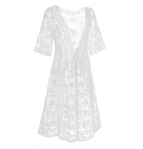 White  Lace V-neck Wrap Cover-up