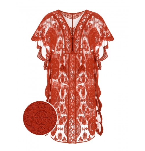 Red  Embroidery Hollow Wrap Cover-up