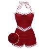 Red  Halter Patchwork One-piece Swimsuit