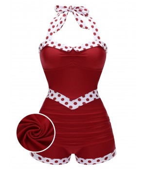 Red  Halter Patchwork One-piece Swimsuit