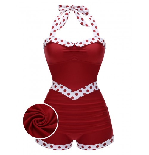 Red  Halter Patchwork One-piece Swimsuit