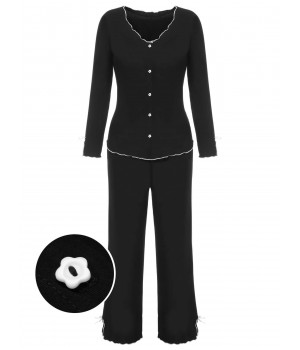 3PCS Black  Solid Pajamas