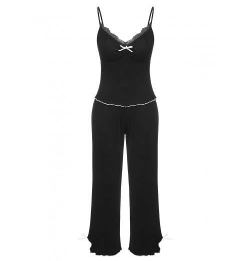 3PCS Black  Solid Pajamas