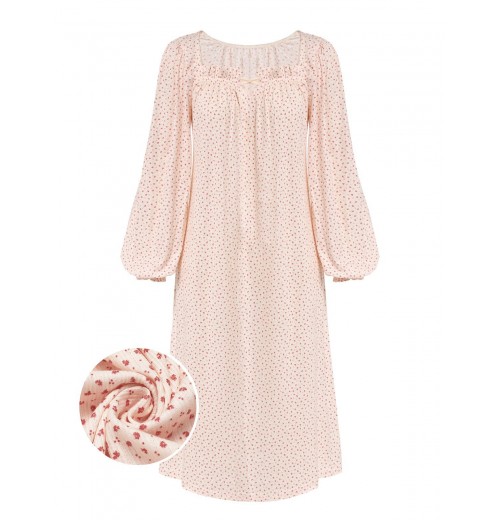 Pink  Puff Sleeves Knitted Nightgown