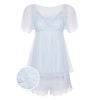 2PCS Light Blue  Knot Lace Sleepwear