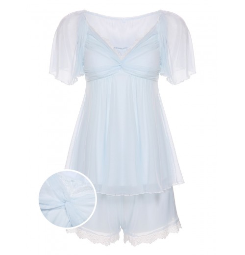 2PCS Light Blue  Knot Lace Sleepwear