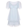 2PCS Light Blue  Knot Lace Sleepwear