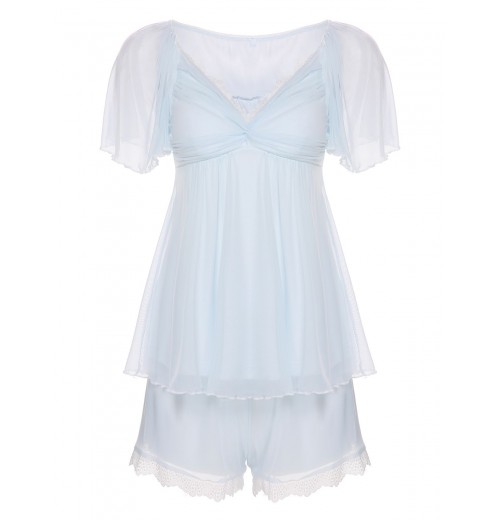 2PCS Light Blue  Knot Lace Sleepwear