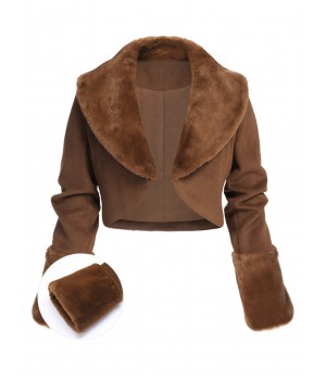 Brown   Fur Collar Bolero Jacket