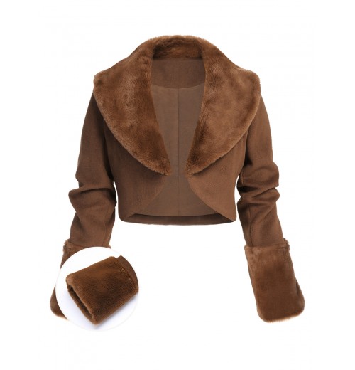 Brown   Fur Collar Bolero Jacket