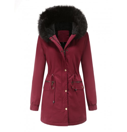  Solid Zipper Fur Trimmed Coat